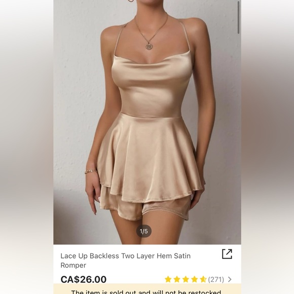 SHEIN Lace up Backless Two Layer Hem Satin Romper - Picture 3 of 5